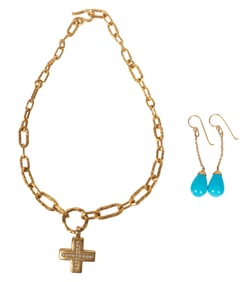 22 kt. Yellow Gold and Diamond Cross Chain Link Necklace