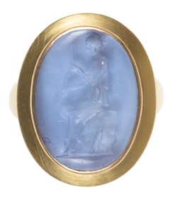 Elizabeth Locke 18 kt. Yellow Gold and Venetian Glass Intaglio Ring