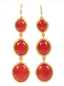 Pair of 18 kt. Yellow Gold and Carnelian Dangle Earrings