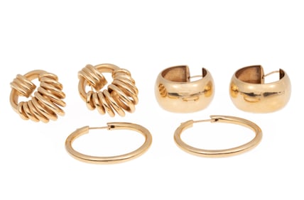 Three Pairs of 14 kt. Yellow Gold Earrings