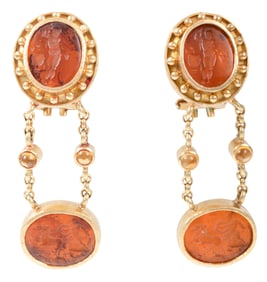 Pair of Elizabeth Locke 18 kt. Yellow Gold and Venetian Glass Intaglio Dangle Earrings
