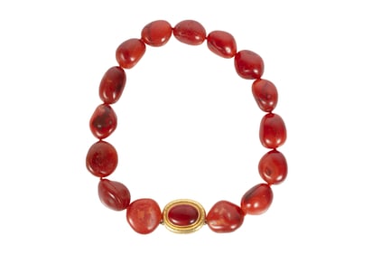 Elizabeth Locke 18 kt. Yellow Gold and Polished Carnelian Bead Necklace