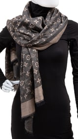 Louis Vuitton Brown and Beige Monogram Silk Shawl or Scarf