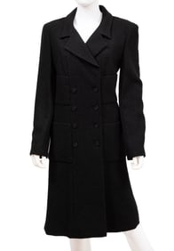 Vintage Chanel Double Breasted Black Tweed Coat, Fall/Winter 2001