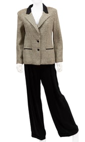 Vintage Chanel Cotton Tweed Blazer and Black Silk Pants, Spring/Summer 2002