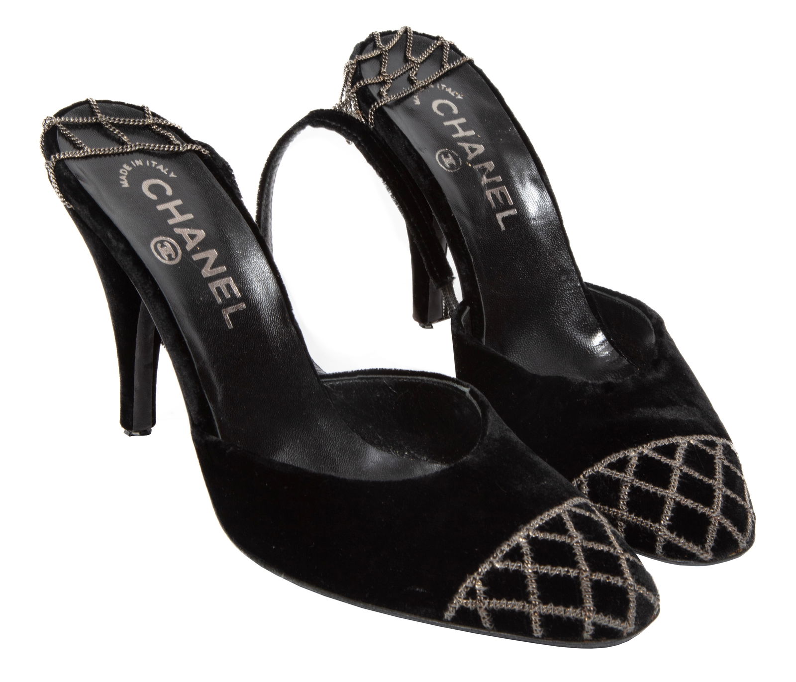 Pair of Chanel Black Velvet and Chain Heels (1 of 8)
