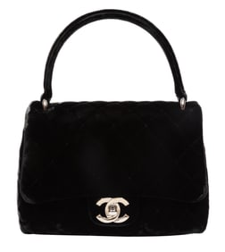 Chanel Quilted Black Velvet Mini Top Handle Bag