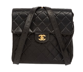 Vintage Chanel Backpack in Quilted Black Lambskin Leather