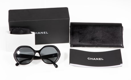 Pair of Chanel Black Sequin Embellished Sunglasses 5541