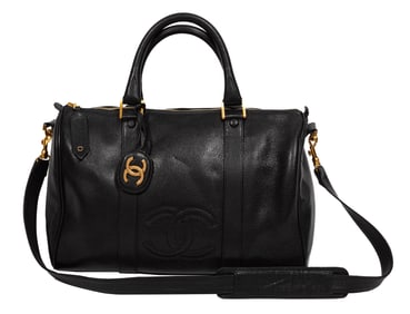 Chanel Black Caviar Leather Boston Duffle Bag