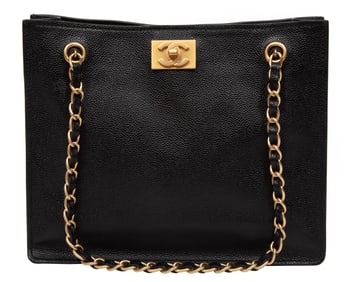Vintage Chanel Black Caviar Leather Tote