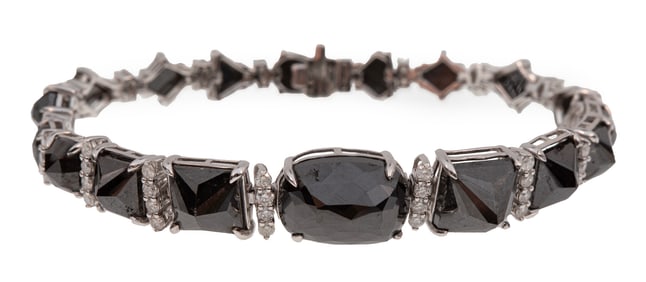 Platinum, Black Diamond and Diamond Bracelet