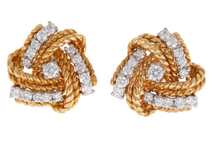 Pair of Verdura 18 kt. Yellow Gold, Platinum Diamond "Pinwheel" Earclips