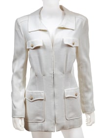 Vintage Chanel Ivory Cotton Tweed Knit Jacket, Spring/Summer 2002