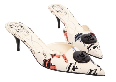Pair of Vintage Chanel Cambon Canvas Mules or Heels