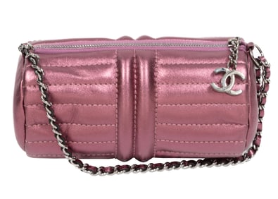 Chanel Horizontal Quilted Pochette in Metallic Purple Leather