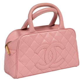 Chanel Pink Caviar Leather Quilted Mini Bowler Bag