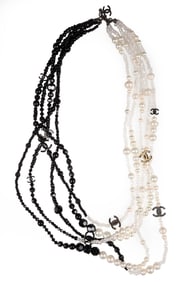 Vintage Chanel Pearl and Black and White Bead Necklace