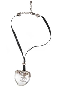 Vintage Chanel Crystal Heart Pendant on Ribbon Chain