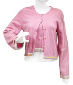 Vintage Chanel Pink Cashmere Two Piece Sweater Set, 1999 Cruise