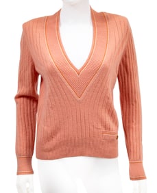 Vintage Chanel Pink Cashmere Ribbed V-Neck Sweater, Spring/Summer 2001