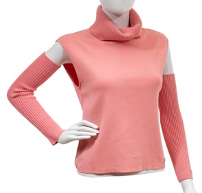 Vintage Chanel Pink Cotton Turtleneck and Arm Warmers, Spring/Summer 2002