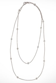 Italian 18 kt. White Gold and Diamond Station Necklace