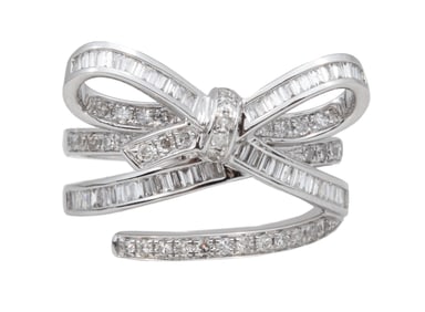 14 kt. White Gold and Diamond Bow Ring