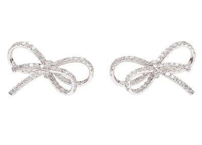 Pair of 14 kt. White Gold and Diamond Bow Earrings