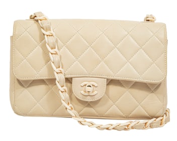 Vintage Chanel Tonal or Monochromatic Quilted Ivory Lambskin Flap Bag