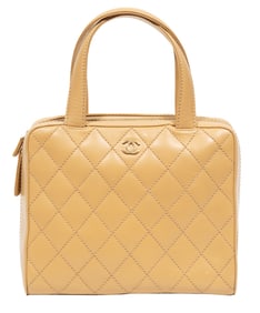 Vintage Chanel Quilted Beige Calfskin Surpique Bowler Bag