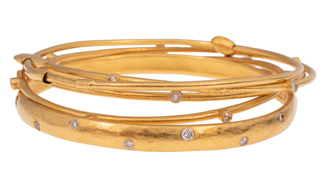 Five Yossi Harari 24 kt. Yellow Gold and Diamond Bangle Bracelets (1 of 2)