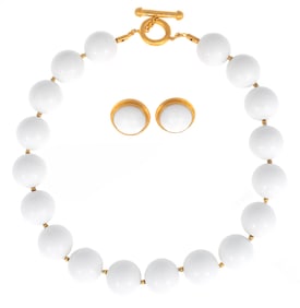 Yossi Harari 24 kt. Yellow Gold and White Coral Bead Necklace and Earrings