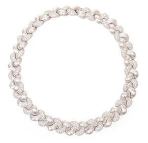 18 kt. White Gold and Pave Diamond Braided Necklace
