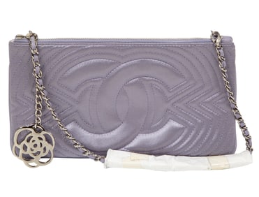 Chanel Lavender Satin Camellia Charm Pochette Evening Bag