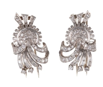 Pair of Vintage Platinum and Diamond Double Clip Brooches