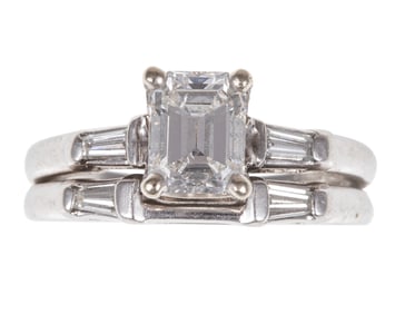 Platinum and Diamond Wedding Set with Engagement Ring with Band