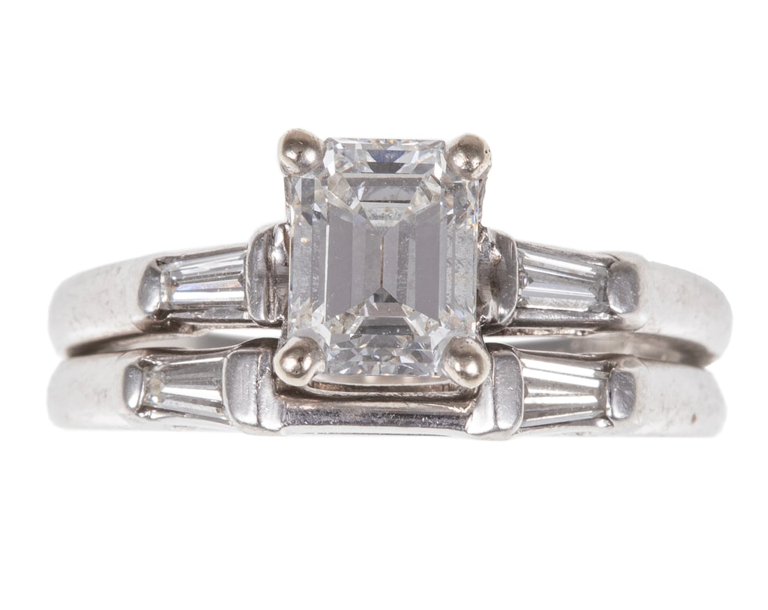 Platinum and Diamond Wedding Set with Engagement Ring with Band (1 of 3)