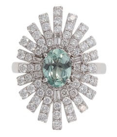 Platinum, Alexandrite and Diamond Sunburst Ring
