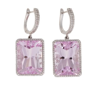 14 kt. White Gold, Kunzite and Diamond Dangle Earrings