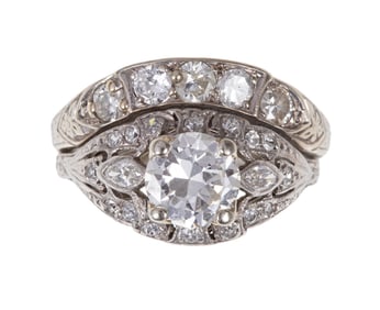 14 kt. White Gold and Diamond Wedding Set with Engagement Ring with Band