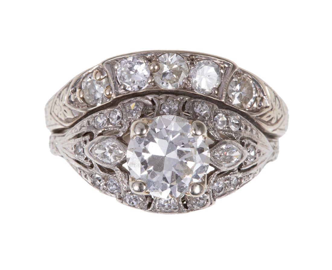 14 kt. White Gold and Diamond Wedding Set with Engagement Ring with Band (1 of 3)