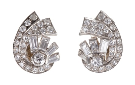 Pair Platinum and Diamond Earrings