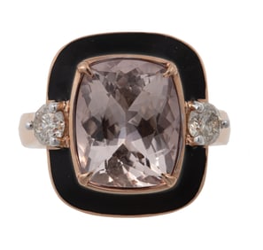 14 kt. Rose Gold, Morganite, Diamond and Enamel Ring