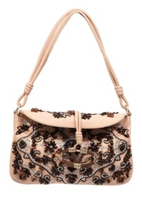 Valentino Blush Pink Leather Handbag with Crystal, Wood and Bead Embellishment