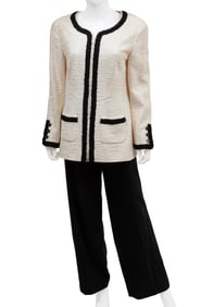 Vintage Chanel Ivory Tweed Jacket and Black Tweed Pants, Spring/Summer 2002