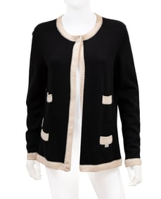 Vintage Chanel Black and White Cashmere Cardigan, Cruise 2003