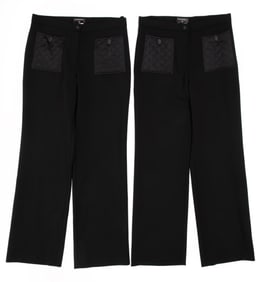 Two Pairs of Vintage Chanel Black Wool Pants with Quilted Silk Pockets, Fall/Winter 2004