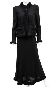 Vintage Chanel Black Boucle Wool Skirt Suit Ensemble, Cruise 2003