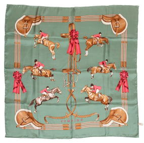 Two Hermès [Hermes] "Jumping" Silk Scarves 90